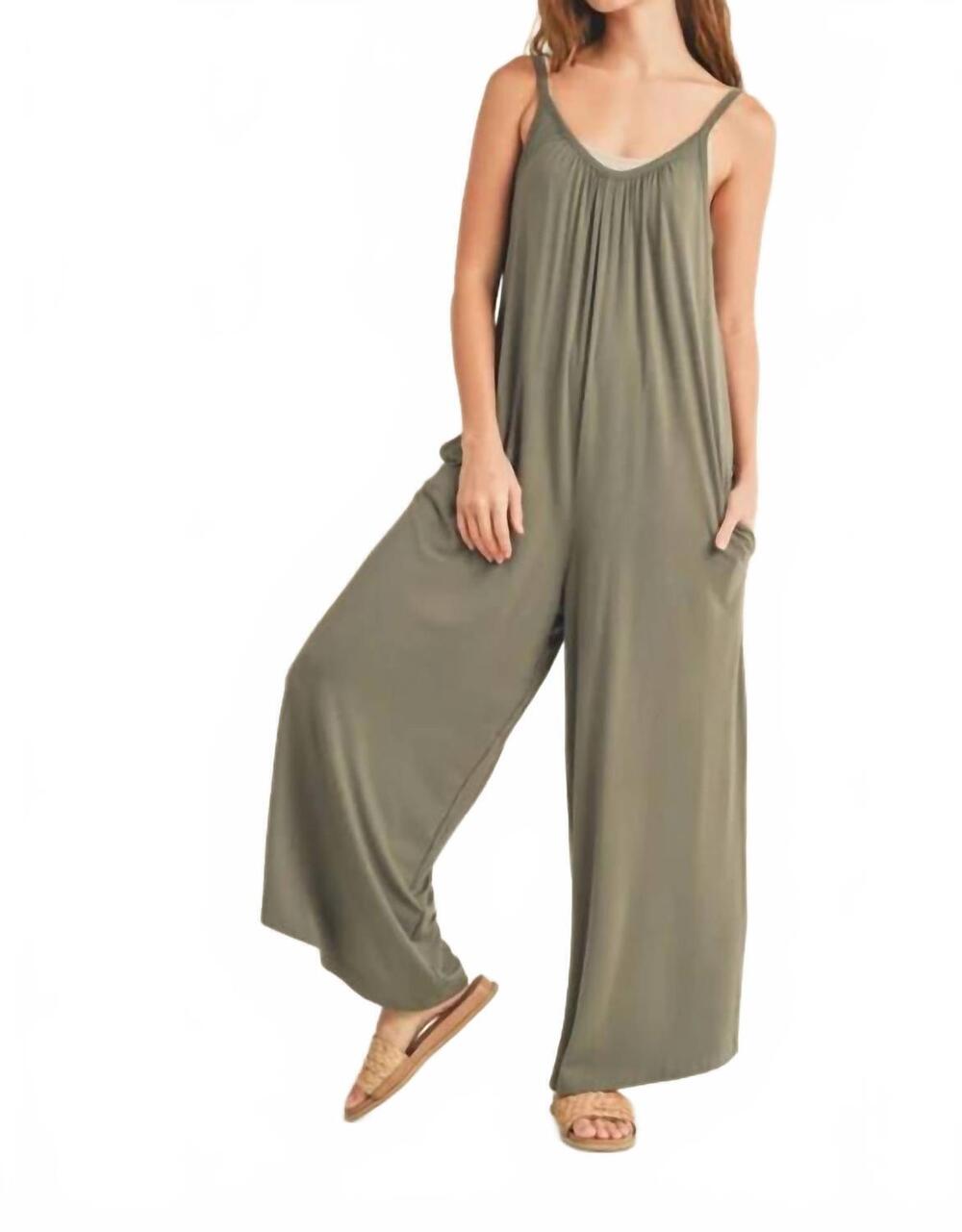 NEW WISHLIST wide leg knit jumpsuit in olive